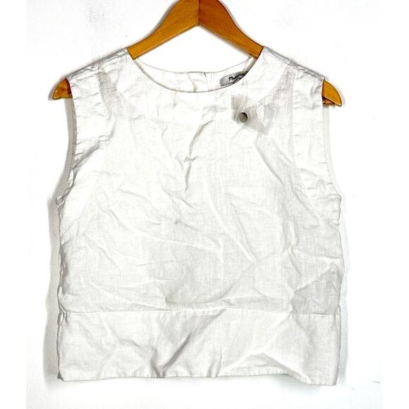 Madewell Bateau-Neck Tank 100% Linen Sleeveless Shell Top Eyelet White NWOT XXS - Picture 3 of 8